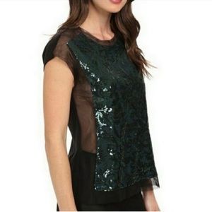 BCBG MAXAZRIA Obree Sequin and Mesh Top